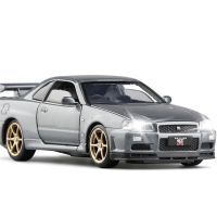 1:32นิสสัน Skyline GTR R34ล้อแม็กรถยนต์รุ่น D Iecast ของเล่นยานพาหนะจำลองสูงเสียงและแสงรถยนต์ของเล่นสำหรับเด็กเด็กของขวัญ