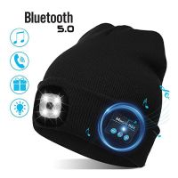 Bluetooth Beanie Hat with Light, Musical Knitted Cap LED Hat Wireless Stereo Headset for Running Hiking