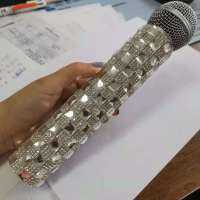 ไมโครโฟน Crystal Skin Sleeve Blinging Handheld Shell Flash Drilling Bling Cover