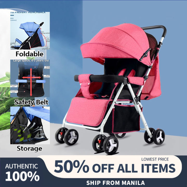 Foldable lightweight baby stroller, 90 kg 360 swivel handle, inner width 38  cm, reclining stroller Lazada PH