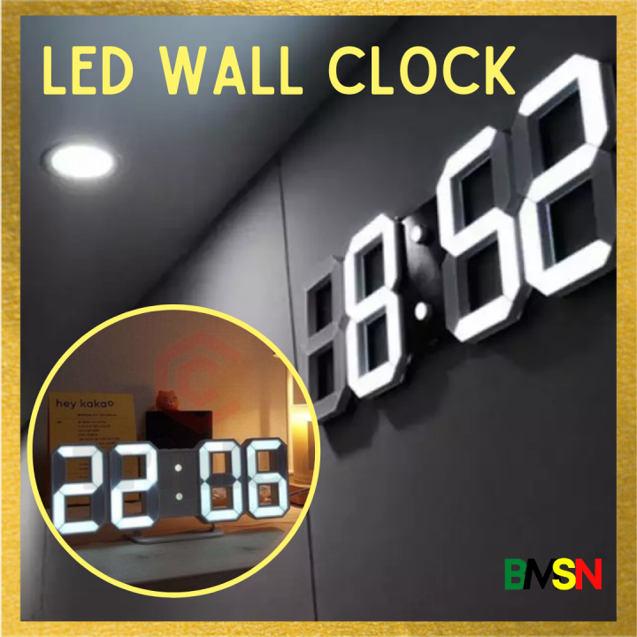 Modern Digital 3D White LED Wall Alarm Clock 12/24hrs MultiFunction