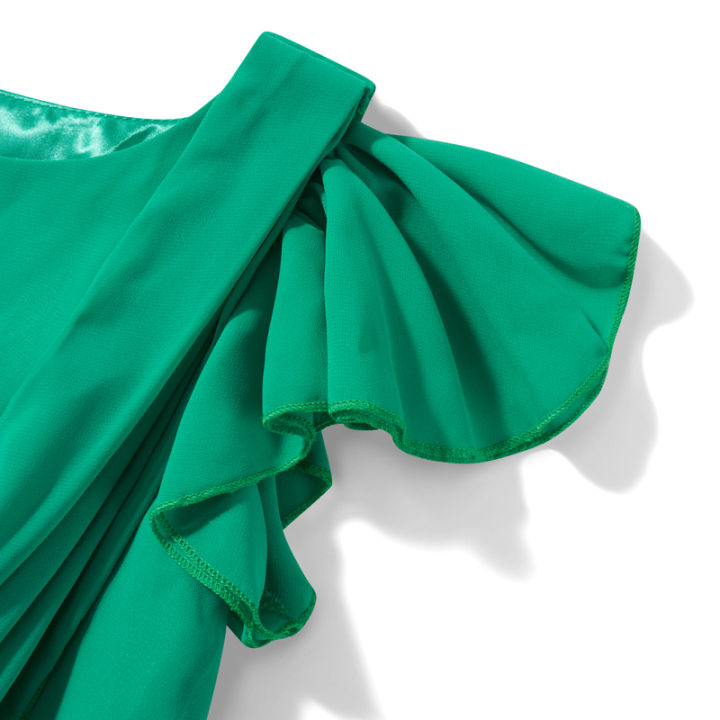ชุดกรีกโบราณมีหมวกสำหรับงานเลี้ยงธีมฮาโลวีนชุดแขนสั้นมีระบายสีเขียว