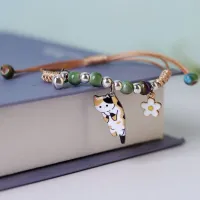 Fashion Couple Braided Bracelet for Woman Exquisite Colorful Kitten Flower Pendant Bracelet Cute Lover Friendship Jewelry Gifts