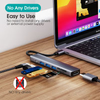 Dj1012ฮับ Usb C ถึง Hdmi แบบ7ใน1,ตัวอ่านการ์ด Sd/micro Sd 3พอร์ตสำหรับ Macbook Pro Air Hp Xps