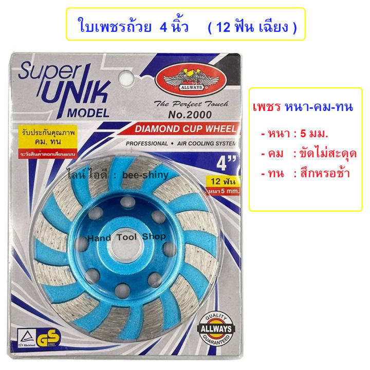 ใบเพชรถ้วย-4-นิ้ว-12-ฟันเฉียง-เพชรหนา-คม-ทน-รุ่น-super-unik-no-2000