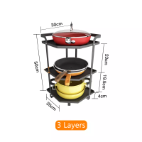 Hot Sell Multi-Layer Metal Rolling Kitchen Stand Triangle Corner Shelf Utility Trolley Cart Pot Holder Pan Storage Pot Rack