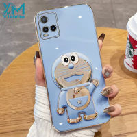 YiaMia เคสโทรศัพท์แฟชั่นสำหรับ VIVO Y21 Y21S Y21A Y21T Y33S Y33T Y77 Y76 5G Y71 Y02S Y16 Y22 Y35 Y02 Y75 V7 Y100 Y97ตัวชุบโลหะหรูหรา Tinkling แมวพับเป็นขาตั้งกรอบโทรศัพท์ซิลิโคนนิ่ม