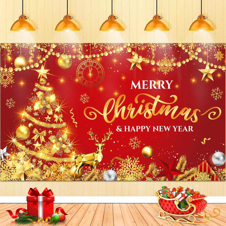 7X5FT Red Merry Christmas Banner Decorations Happy New Year Banner ...