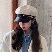 Womens Hat Flat Cap Military Cap Spring Autumn PU Octagonal Cap Solid Color Flat Top Military Hats Young Student Hat Female