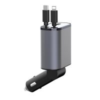 Retractable Car Charger, USB C Car Charger Fast Charge 2-In-1 Car Charger for IOS &amp; Android Cell Phones All Device