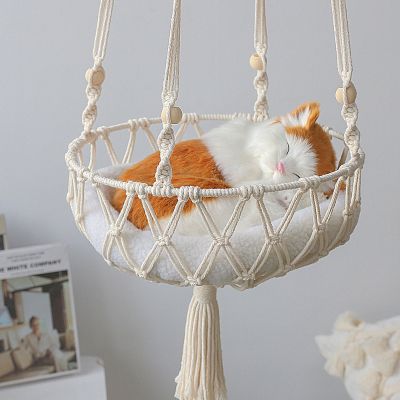 [pets baby] เปลญวณ Macrame ขนาดใหญ่2022ตะกร้าเตียงสุนัขและแมวแบบแกว่งสำหรับสัตว์เลี้ยงอุปกรณ์เสริมสำหรับแมวสุนัขแมว39; S ของขวัญเตียงลูกสุนัขบ้าน