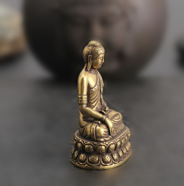 คอลเลกชันทองเหลืองจีนแกะสลักนิ้วรูปปั้นพระพุทธรูป-sakyamuni-โลตัสที่สวยหรูรูปปั้นขนาดเล็กของขวัญ