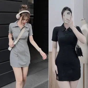 Váy Polo Body Tay Ngắn, Đầm Suông Nữ Xẻ Đùi Cổ V Dáng Ôm Ngắn Thể Thao Sexy  V092 | Shopee Việt Nam