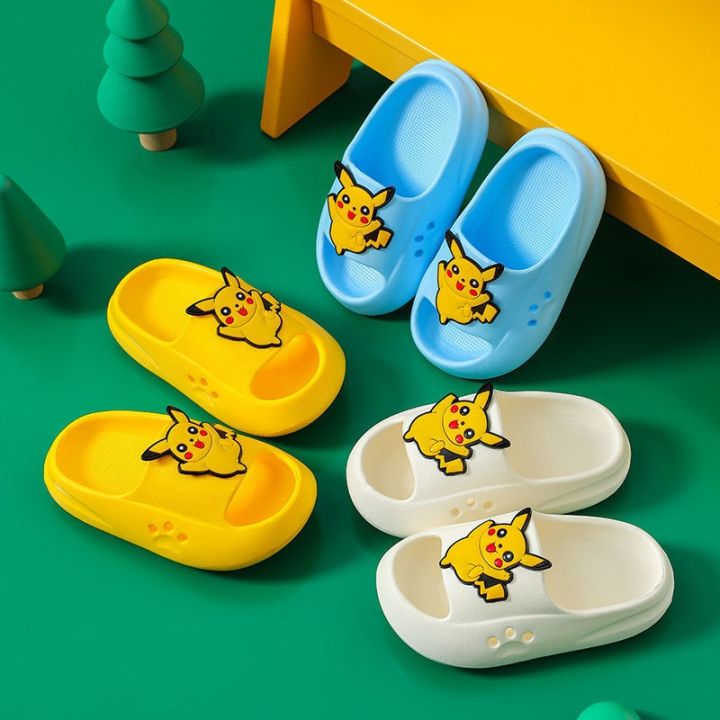 july-pikachu-stepping-on-shit-feeling-childrens-slippers-boys-and-girls-non-slip-soft-bottom-baby-thickened-bathroom-parent-child-models-mute