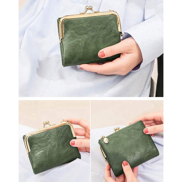 womens-wallet-short-bifold-retro-multifunction-coin-purse-with-zip-and-kiss-lock-green-pu-leather-female-short-purses