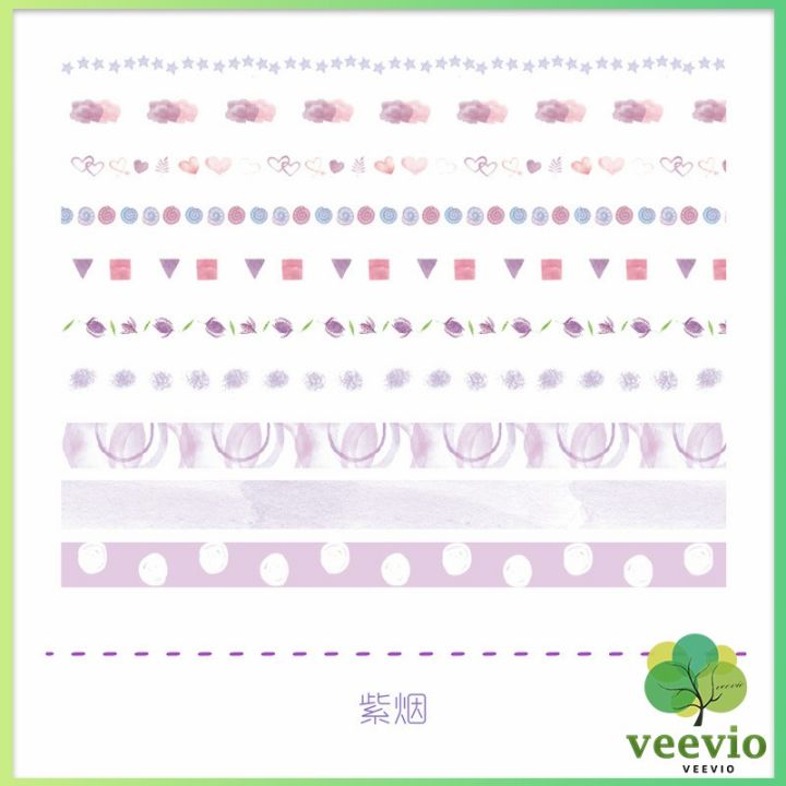 veevio-เทปวาชิ-แพ็ค-10-ม้วน-diy-สำหรับตกแต่งไออารี่-สำหรับติดตกแต่ง-diy-มีสินค้าพร้อมส่ง