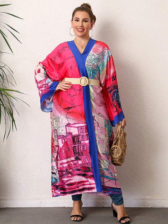 astrid-ขนาดพิเศษเสื้อคาร์ดิแกน-kimono-ด้านหน้าสำหรับผู้หญิงแบบเปิดแจ็กเก็ตญี่ปุ่นเข็มขัดพิมพ์ลายกราฟิก-dk818ชุดเดรสสตรีเสื้อคลุมกิโมโนยาว