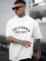 California West Coast Letter Mens Cotton T-Shirt Personality Vintage Casual Tops All-math Oversize Tee Clothing Man Short Sleeve