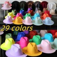 เฟดอร่า29สีหมวกสักหลาดหมวกแนวแจ๊สผู้ชายสีเดียวสีส้มผู้หญิง Fedora ผู้หญิงกับ Gorras Hombre Trapstar