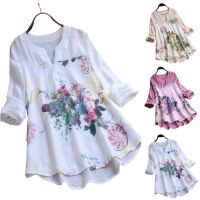 COD dhdfxcz ?PLUS SIZE? Women Vintage V-Neck Floral Printing Patch Long Sleeves Blouse