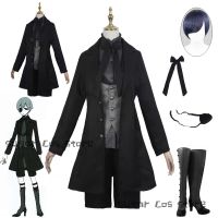 ❆۩ enghuaq Anime Butler Ciel Phantomhive Costume Demon Coat Wig Men Role Outfit Prop