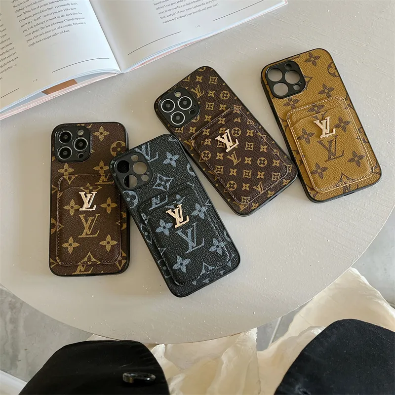 High-end Business Dual-card Mobile Phone Case for IPhone 11 12 13 14 Pro Max  Fashion Phone Case for IPhone 7 8 Plus SE 3 XR Xs Max Gold LV Sign Back  Cover