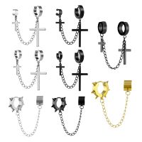 【DT】hot！ Punk One-peice Tassel Clip Earrings Hoop for Teens Men Ear Cuffs Alloy Hip Hop Jewelry Earing Metal Chain