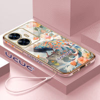 Kingsons เคสนิ่มสำหรับ Realme C55 Realme GT2โปร Realme GT Master Realme GT Neo3ดอกไม้นกยูงเคสเคสโทรศัพท์มีลายขอบสี่เหลี่ยมเคสป้องกันด้วยไฟฟ้า