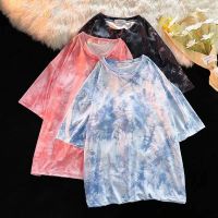 COD SDFGERTYTRRT Unisex Tie Dye Oversized Shirt Short Sleeved Tshirt For Men Women Korean Style Fashion Oversize Couple Tops Red Blue