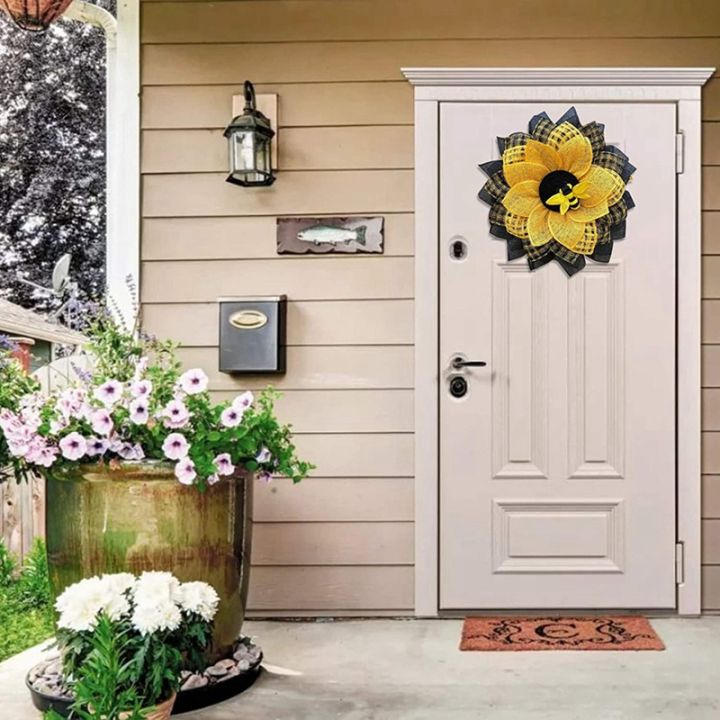 sunflower-hanging-wall-decor-bee-honey-artificial-decorations-bee-wreath-for-front-door