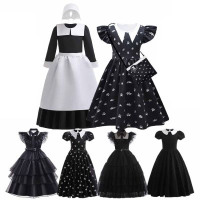 2023 New Wednesday Addams Dress Cosplay Costume For Girls Kids Party Dresses Carnival Easter Halloween Disguise Costumes 3-12Y