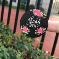 free shipping 1200pcs Round pink rose Label Flower Black Thank You sealing sticker DIY Kid Stationery Packaging Stickers Labels