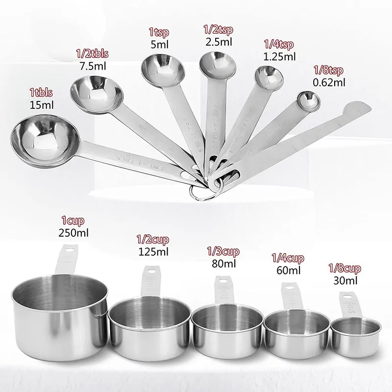 13 Piece Measuring Cups And Spoons Set, Sturdy & Stainless Steel 7 Mea –  BocoLearningLLC