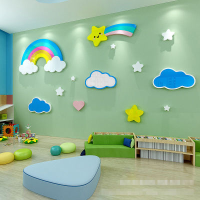 Rainbow Clouds 3D Acrylic Wall Sticker Painting Girl Bedroom Wall Decoration Sticker