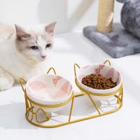 （glistening shop） CatBowl Миска ต้นขาสูงปากเฉียงปกป้องกระดูกสันหลังส่วนคอป้องกันการพลิกคว่ำอาหารน้ำ Fxed สัตว์เลี้ยง