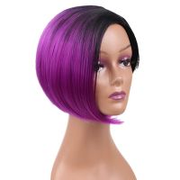 Amir BoB hairstyle Heat Short Resistant Ombre Wigs For Women African American Brown Straight Bob Wig Synthetic Hair Gift ของขวัญ