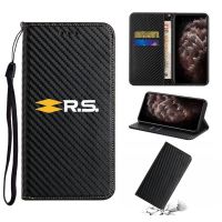 Renault RS เคสโทรศัพท์คาร์บอนไฟเบอร์สุดหรูรถ,สำหรับ iPhone 7 8 SE 14 13 12 11 Pro X XS XR ปกสูงสุดกระเป๋าสตางค์หนังพลิกช่องการ์ด