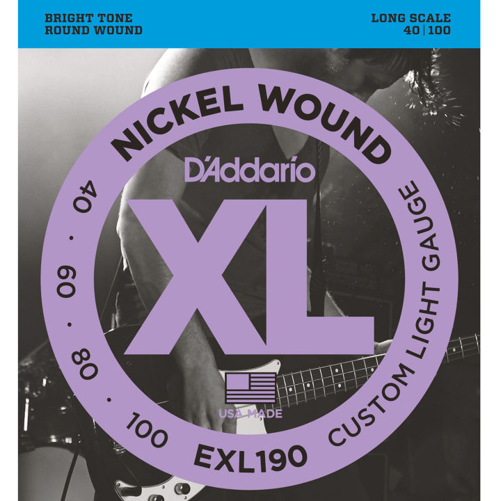 daddario-exl190-สายกีตาร์เบส-4-สาย-แบบนิกเกิล-ของแท้-100-custom-light-40-100-made-in-usa