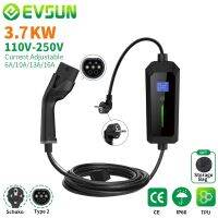 EVSUN Portable EV Charger Type2 IEC62196-2 16A EVSE Charging Cable EU Plug Controller Wallbo With LCD Display For Electric Car