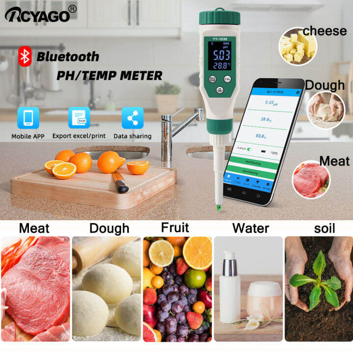 RCYAGO Smart Bluetooth PH Meter Water PH Meter for Food, High Precision