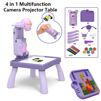 4 in1 Drawing Projector with Camera Drafting Table Kids Drawing Table LED Painting Desk Toys for Children Educational Games