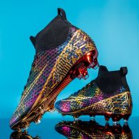 Mens Football Boots TF High Top Cleats Lace-up Futsal Impact-resistance Soccer Shoes Shock-absorbant