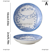 dongchigai จานเซรามิกใส่ของหวานสไตล์ญี่ปุ่นสุดสร้างสรรค์ลายการ์ตูนน่ารักโชคดีรูปแมวจานซูชิผลไม้รูปทรงหยดน้ำ