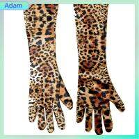 ADAM กำมะหยี่สีทอง ถุงมือแบบยาว นิ้วเต็มนิ้ว พิมพ์ลายเสือดาว ถุงมือชุดอาหารเย็น ป๊อปสะโพก พังก์สไตล์ ถุงมือสวมสโมสร ฮาโลวีน