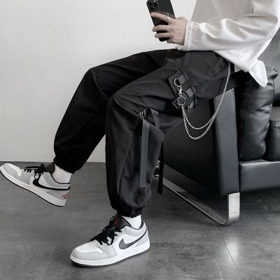 ✳ European and American street hip-hop chain overalls mens trendy brand fried street trend loose bf harem beamed feet casual cropped pants