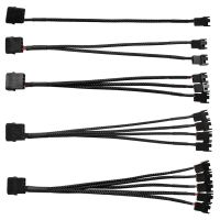 ❡◙ 4pin IDE Molex to 4-Port 3Pin/4Pin Power Supply Cable Black Sleeved Cooling Fan Splitter Power Cord Plug Cooler Wire for PC