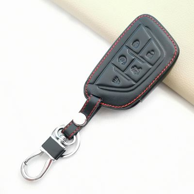 ☍☑☎ 100 Leather Car Smart Key Cover Case Fob For Cadillac CT4 CT5 CT4-V C8 Corvette 2018 2019 2020 2021 Protect Shell Accessories