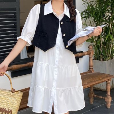 Denim Vest Set 2023 Spring New Korean Version Fashion Foreigner Style Age Reducing Shirt Dress Two Piece Set Fashion