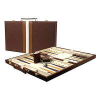 DA VINCI Large 18" Leatherette Backgammon Set - Brown