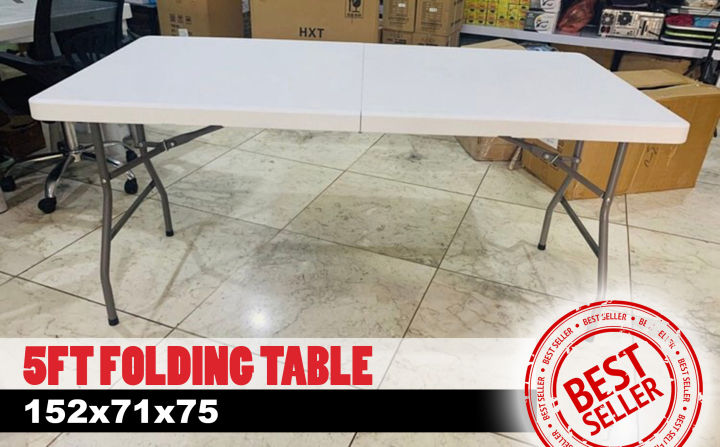 Folding Table Portable 5FT Fold-in-Half Utility l Picnic Table Dining ...